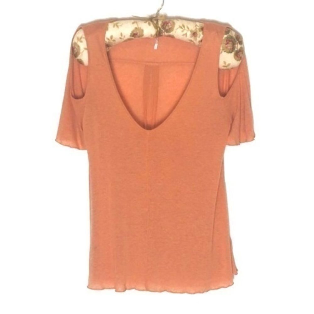 Free People Shirt Womens Size S Peach Mineral Wash Cold Shoulder Top